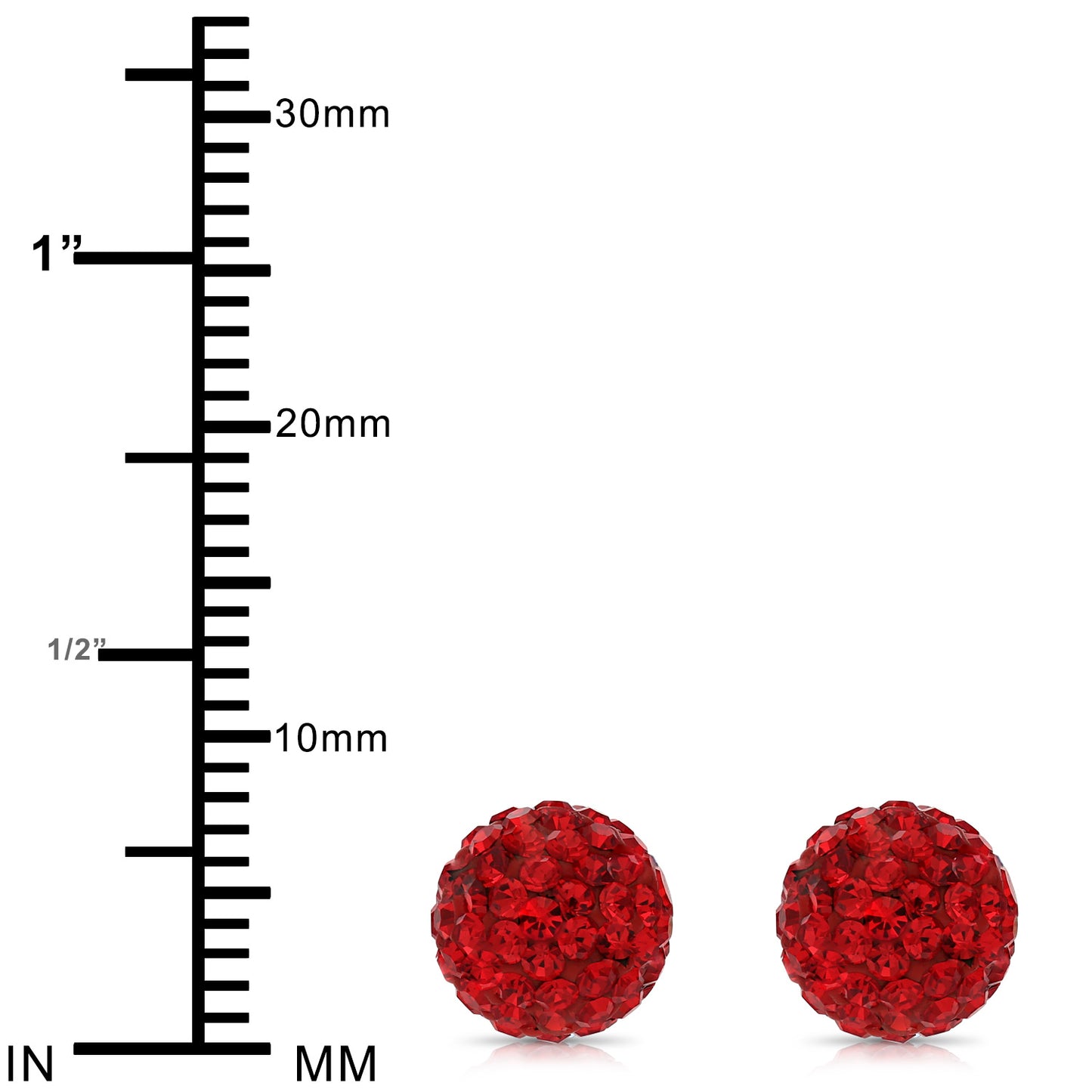 14k Yellow Gold Red Sparkle Ball Studs