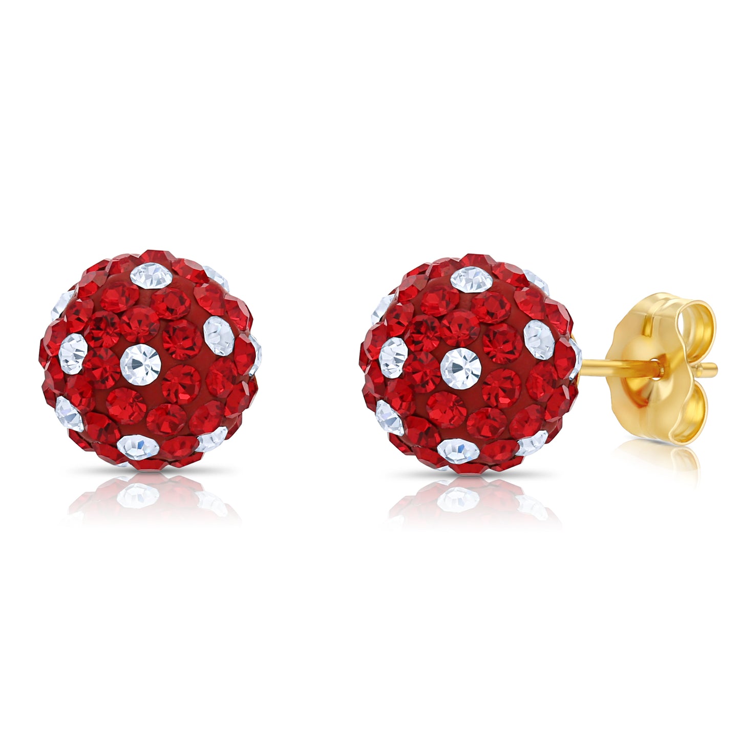 14k Yellow Gold Red Sparkle Ball Studs
