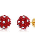 14k Yellow Gold Red Sparkle Ball Studs