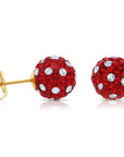 14k Yellow Gold Red Sparkle Ball Studs