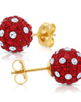 14k Yellow Gold Red Sparkle Ball Studs