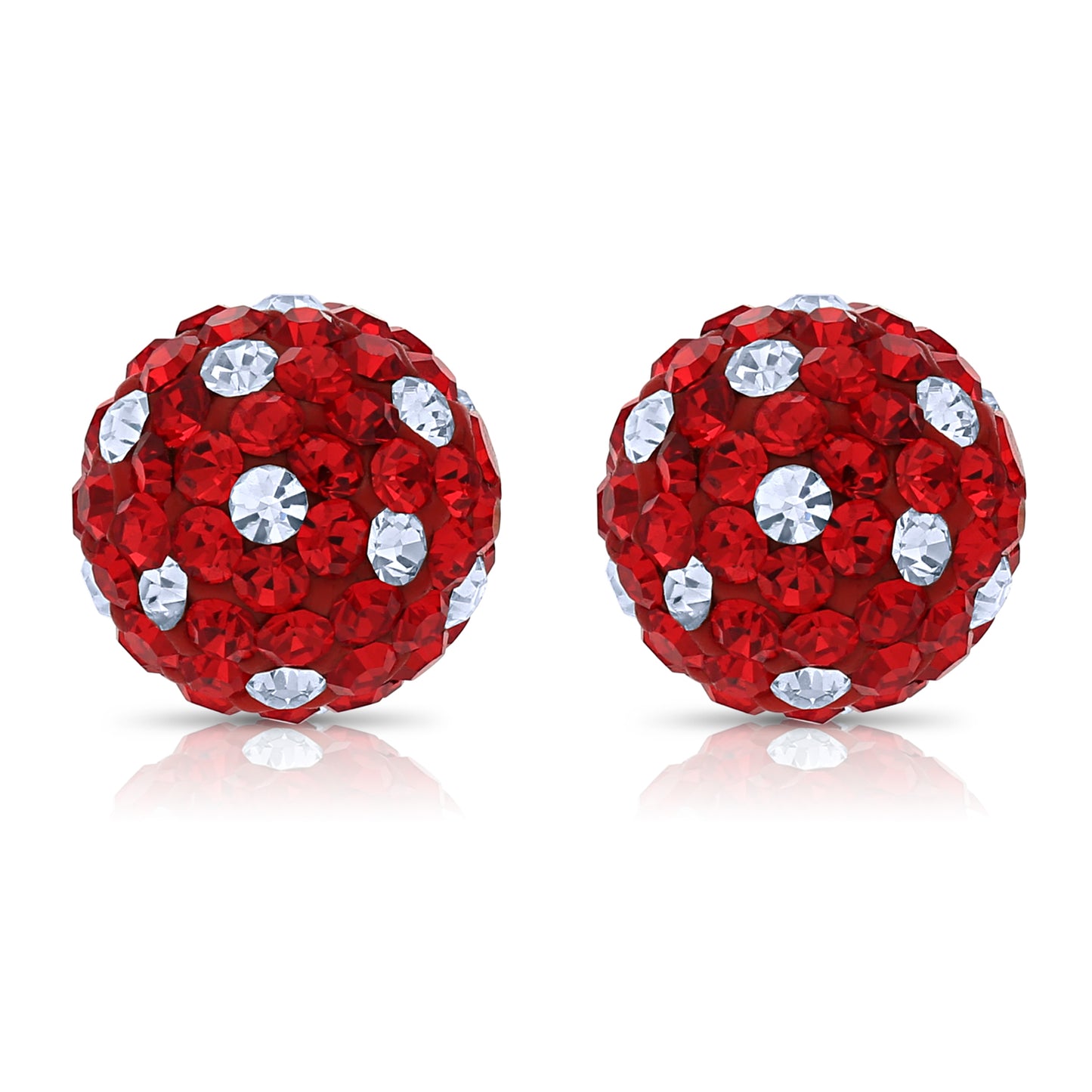 14k Yellow Gold Red Sparkle Ball Studs