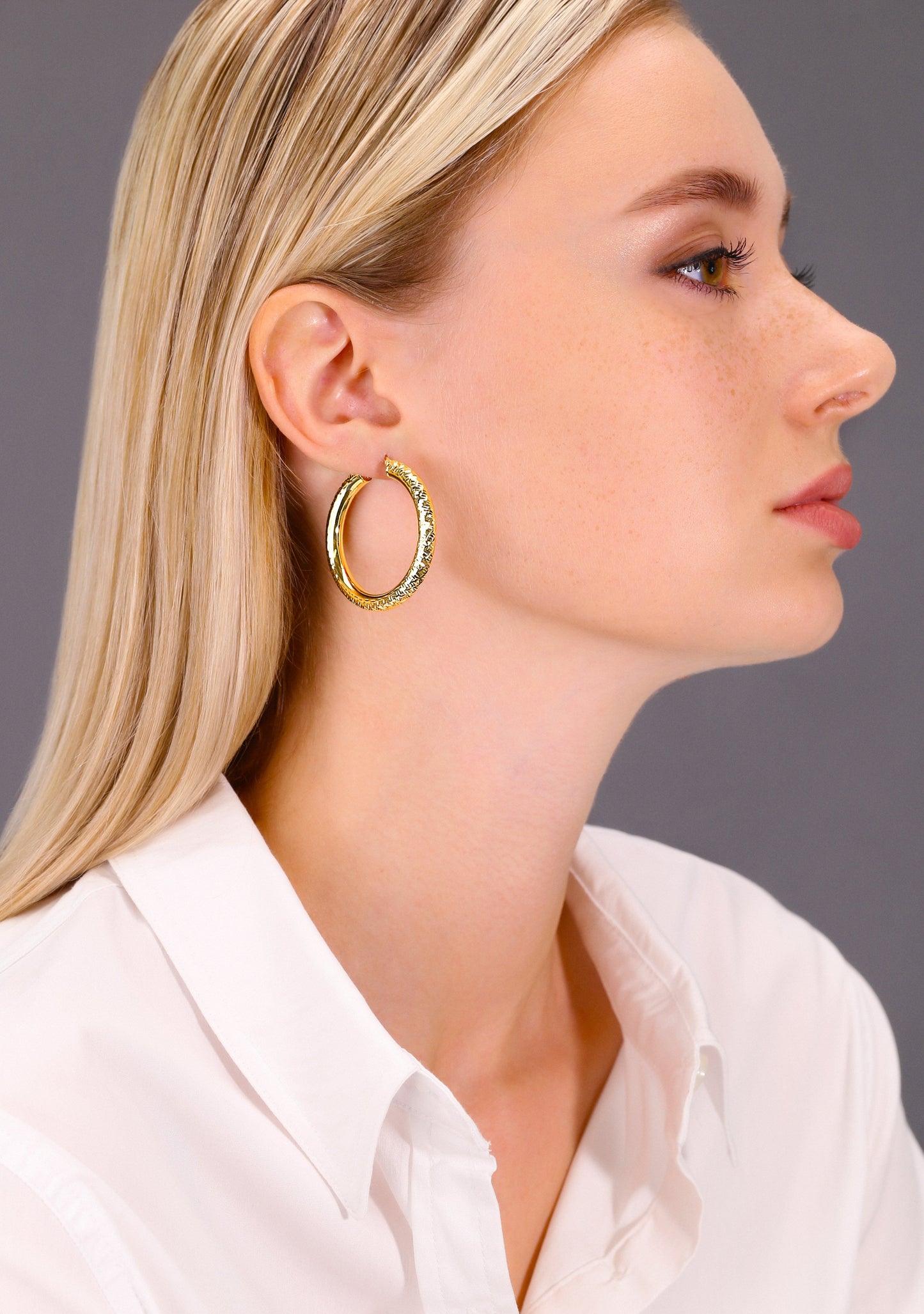 14k Yellow Gold Tornado Diamond Cut Hoop Earrings, 5mm
