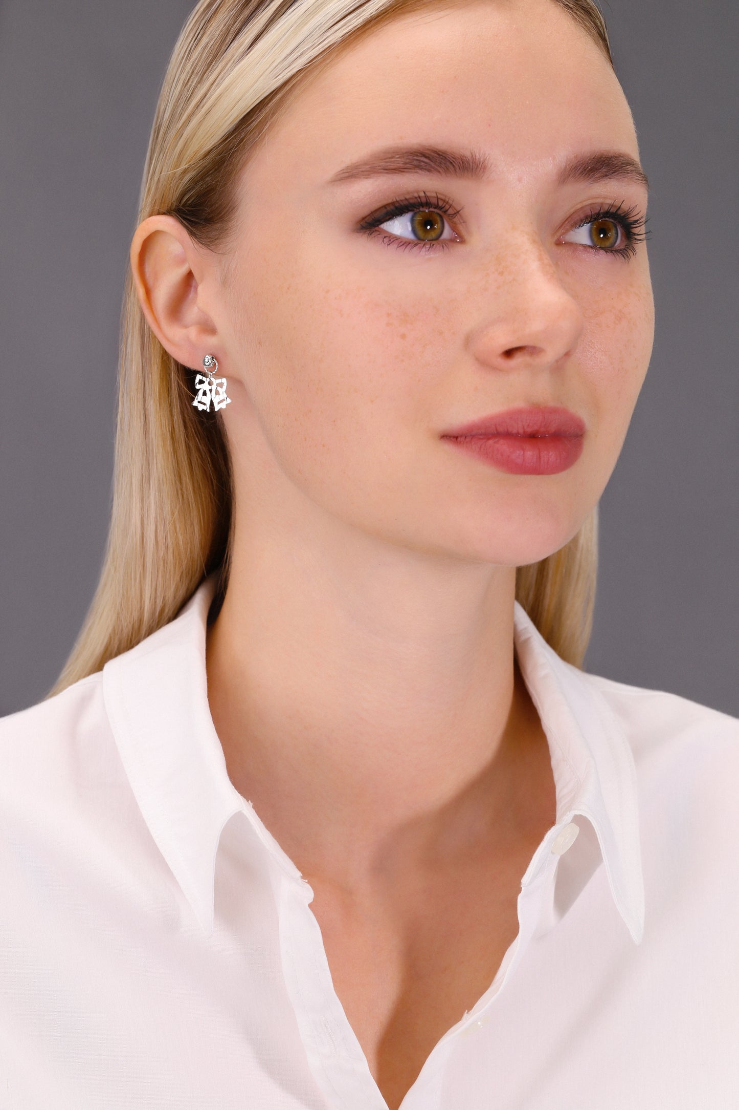 Christmas Dangle Bow Stud Earrings in Sterling Silver