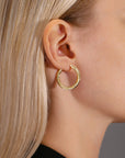 14K Yellow Gold Full Diamond-Cut Flat Hoop Earrings