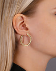 14K Yellow Gold Full Diamond-Cut Flat Hoop Earrings