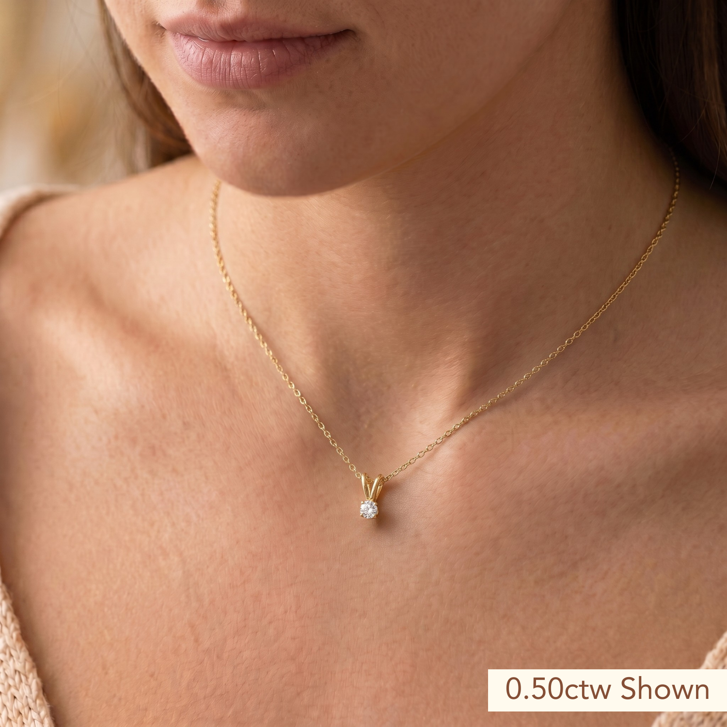 14K Yellow Gold Lab Diamond Solitaire Pendant Necklace