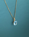 14k Yellow Gold Topaz Necklace, Brilliant Sky Blue 6 Carat Oval Shaped Topaz Gemstone Pendant