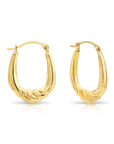 10K Yellow Gold Oval Diamond-Cut Twist Hoop Earrings