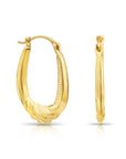 10K Yellow Gold Oval Diamond-Cut Twist Hoop Earrings