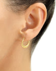 10K Yellow Gold Greek Key Curved Round Creole Hoops Earrings 18mm