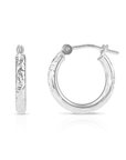 10K White Gold Tornado Diamond-Cut Hoop Earrings