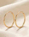 10K Yellow Gold Round Endless Hoop Earrings, 1mm