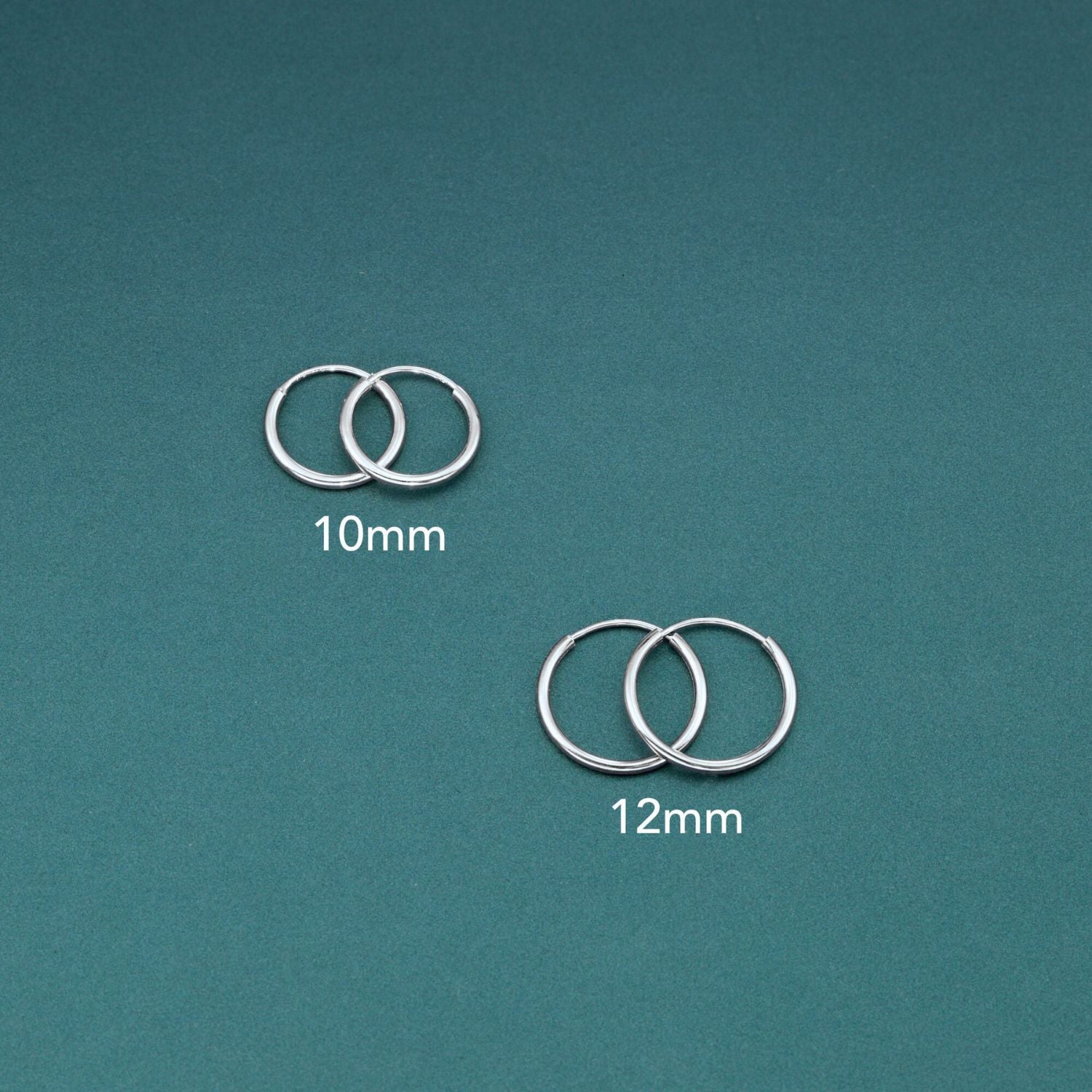 14k White Gold Endless Hoop Earrings, 1mm Thin