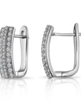 Sterling Silver Cubic Zirconia Oval Huggie Hoop Earrings, Three-Row Design