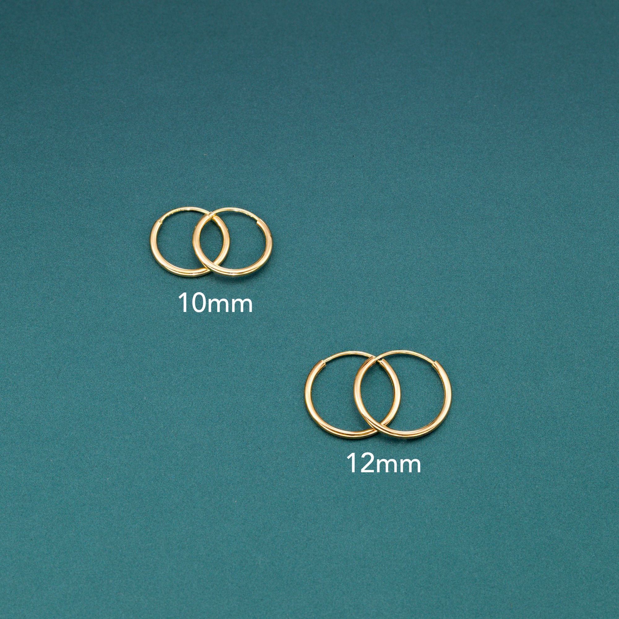 14k Yellow Gold Endless Hoop Earrings, 1mm