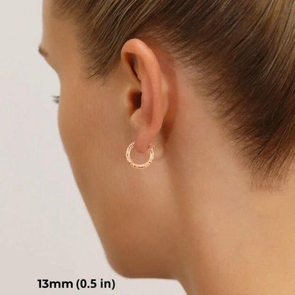 14K Rose Gold Hoop Earrings, Hand Engraved X-Pattern, Small & Large Gold Hoop Earrings, By TILO Jewelry