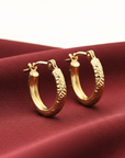 14K Yellow Gold Hoop Earrings With Engraved Diamond-Cut "Tornado" Pattern, All Sizes