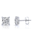 14K White Gold Princess-Cut Lab Diamond Studs, Pushback