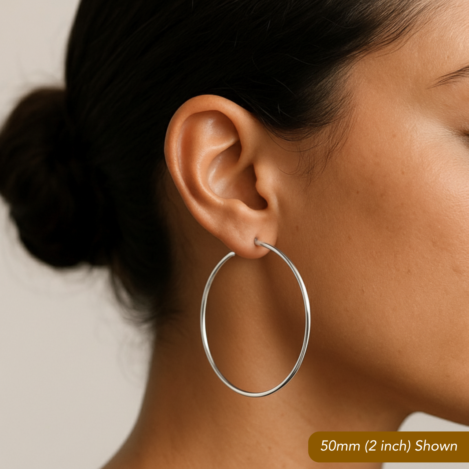 14k White Gold Classic Hoop Earrings, 2mm