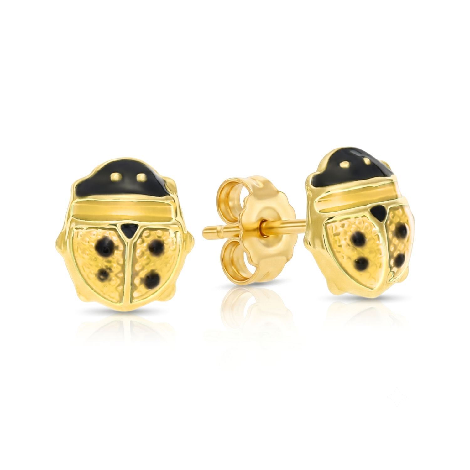 14K Gold Yellow Ladybug Studs, Pushback