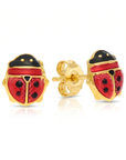 14K Yellow Gold Red Ladybug Studs, Pushback