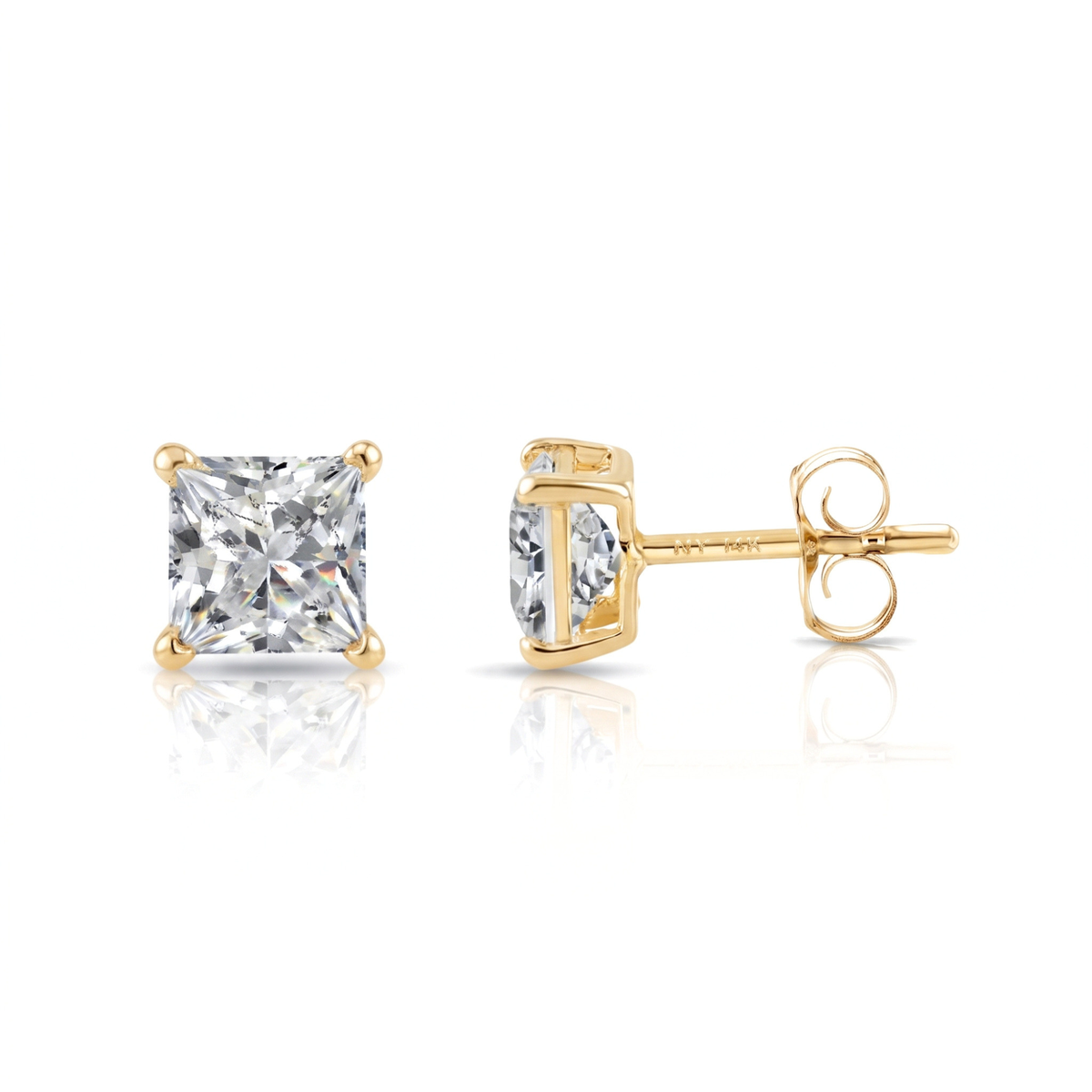 14K Yellow Gold Princess-Cut Lab Diamond Studs, Pushback
