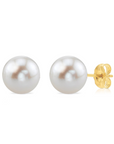 14K Yellow Gold Freshwater White Pearl Stud Earrings, With Pushbacks