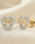 14K Yellow Gold Heart & Ribbon Lab Diamond Studs, 0.20ctw, Screwback