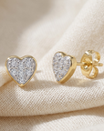 14K Yellow Gold Natural Diamond Heart Stud Earrings, 0.12ctw