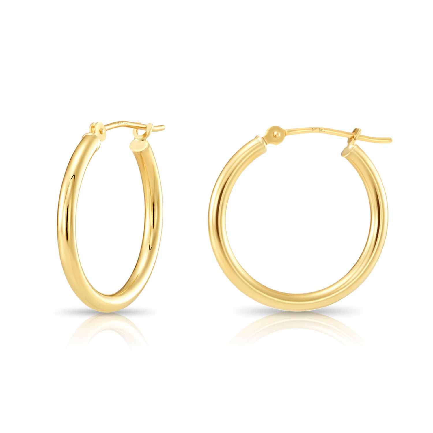 14K Gold Round Classic Hoop Earrings, 1 Inch