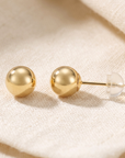 14K Yellow Gold Ball Stud Earrings, With Silicone Pushbacks