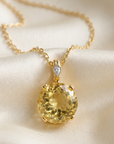 14k Gold Yellow Topaz Gemstone And Diamond Pendant Necklace