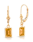 14K Gold Natural Citrine Emerald-Cut Gemstone Drop Earrings