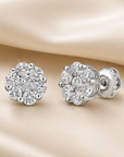 14K White Gold Diamond Cluster Stud Earring with Screw-Back, 1.00 carats