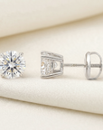 14K White Gold Solitaire Lab Diamond Studs, Screwback