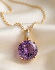 14k Yellow Gold Purple Amethyst Gemstone And Diamond Pendant Necklace