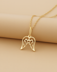 14K Yellow Gold Angel Wings Pendant, With 18" Necklace