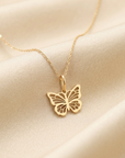 14K Yellow Gold Butterfly Pendant Necklace