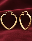14k Yellow Gold Heart Hoop Earrings, With Hand Engraved Floral Diamond-Cuts, 