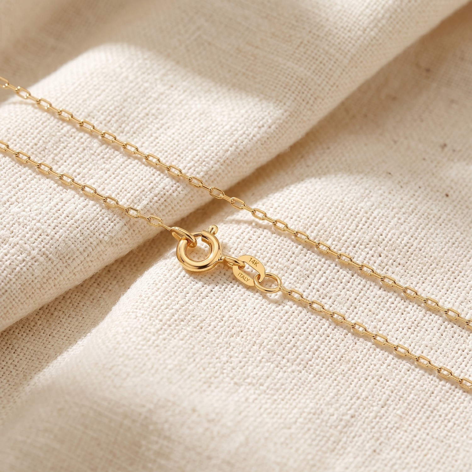 14K Yellow Gold Oval Twist Link Chain Necklace, 1mm