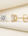 14K Yellow Gold Solitaire Lab Diamond Studs, Screwback