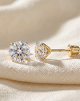 14K Yellow Gold Round Solitaire Cubic Zirconia Studs, Screwback