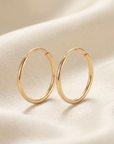 14K Yellow Gold Round Endless Hoop Earrings, 1.3mm Thin