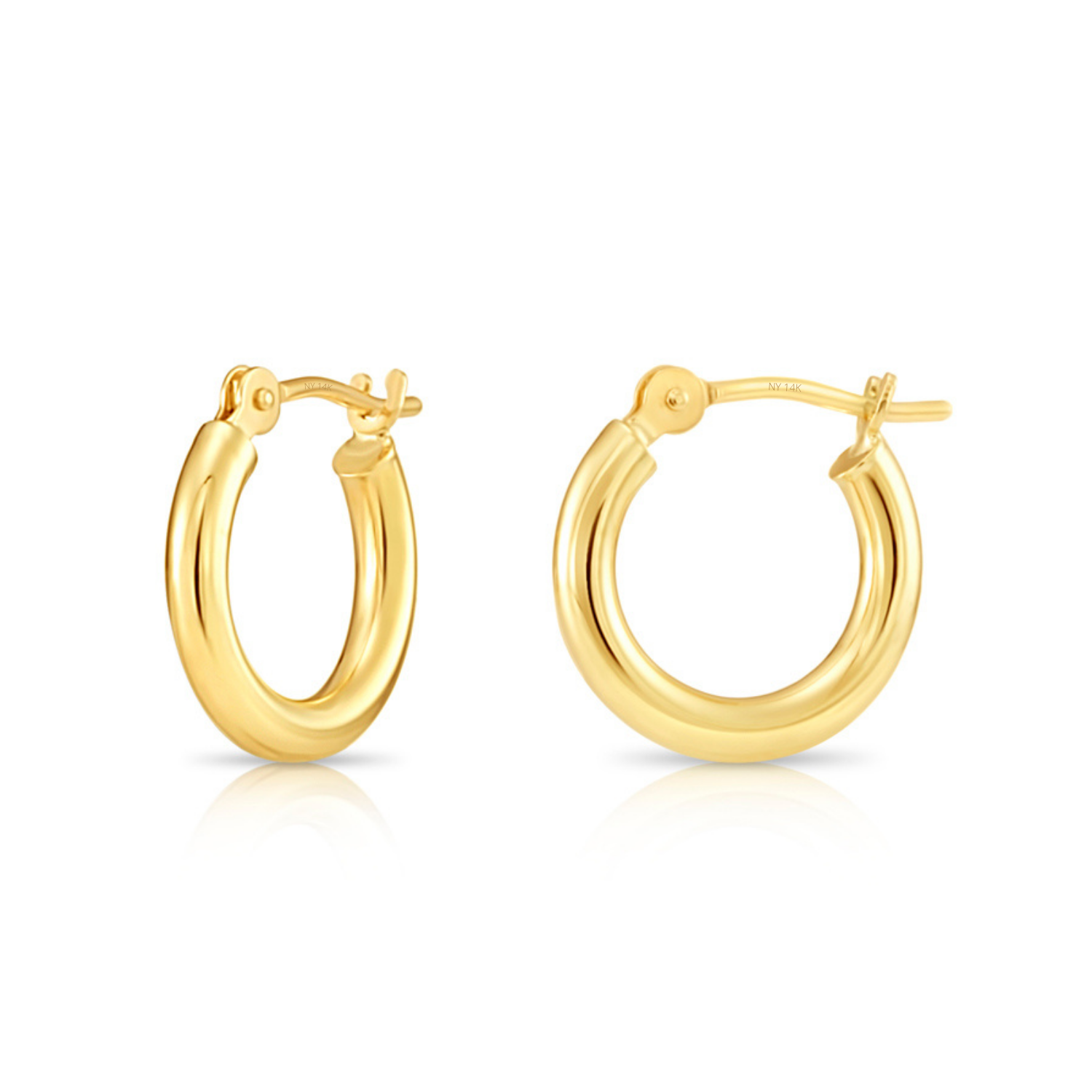 14K Gold Small Round Classic Hoop Earrings, 12mm