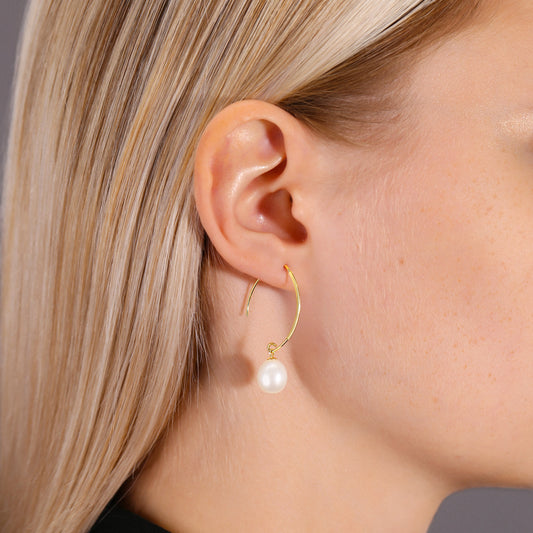 14k Yellow Gold Pearl Drop Earrings