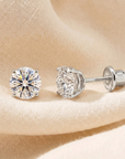 14k White Gold Classic Solitaire Stud Earrings, Screwback