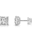 14K White Gold Lab Diamond Stud Earrings, CVD Brilliant Princess-Cut Square Diamond Studs, Screwback