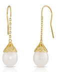14K Yellow Gold Pearl Drop Dangle Earrings