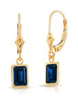 14K Gold Blue Sapphire Emerald-Cut Gemstone Drop Earrings